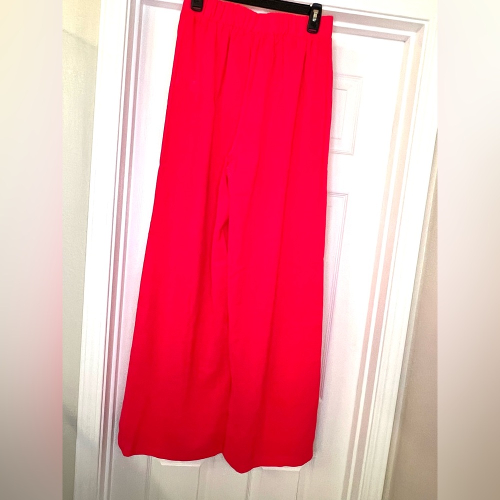 New Hot Pink Palazzo Pants - Fitted, Semi Sheer Elastic Wide Leg Flowy Pants